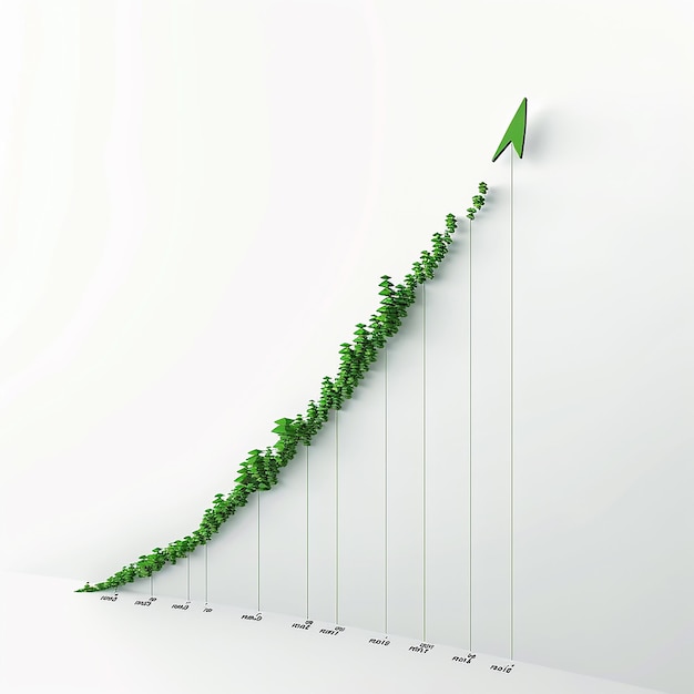 Photo a graph with a green arrow pointing up to the top