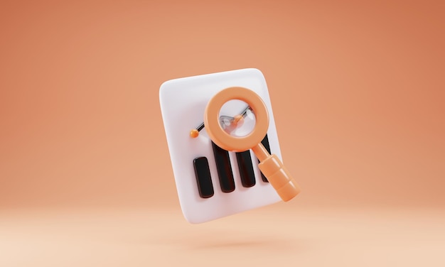 Graph with magnifying glass icon on 3d rendering Financial icon concept 3d illustration