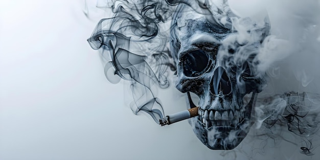 Graphic antismoking campaign featuring a skull created from cigarette smoke with warning Concept Anti Smoking Campaign Skull Image Cigarette Smoke Warning Message