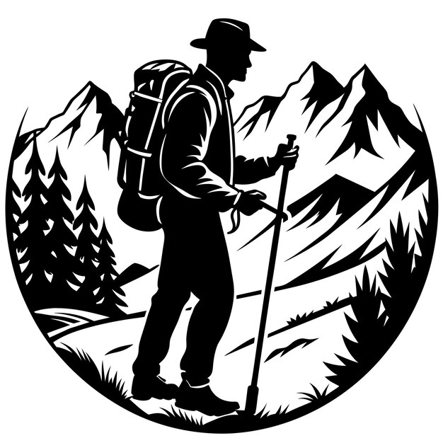 graphic of a backpacker in the mountains