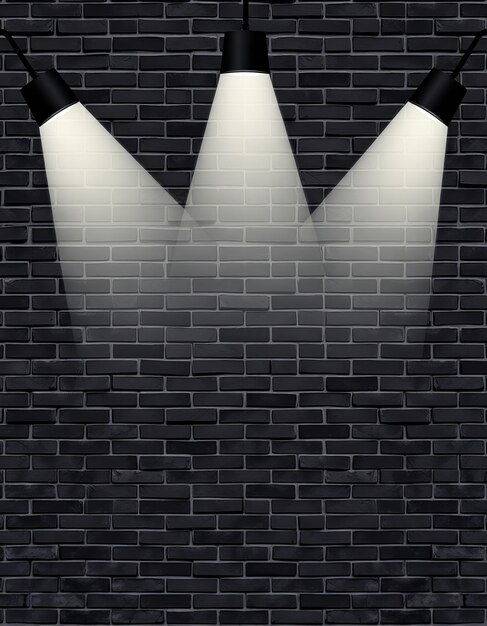 Graphic Black brick wall background with spotlights illustration high resolution