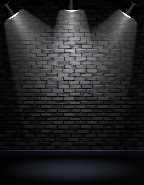 Graphic Black brick wall background with spotlights illustration high resolution