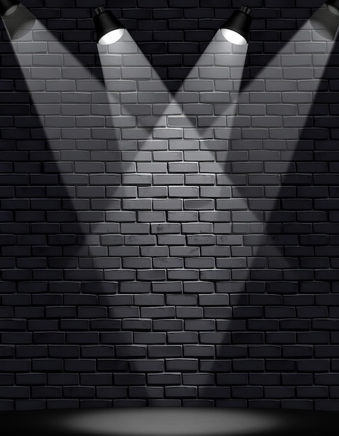 Graphic Black brick wall background with spotlights illustration high resolution