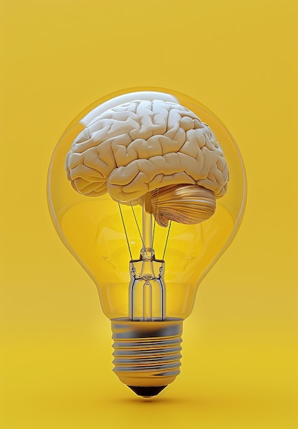 Graphic brain and lightbulb with idea knowledge and vision for creativity and thinking or study