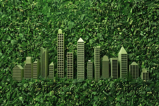 Photo graphic of city shape on grass texture background green building architecture