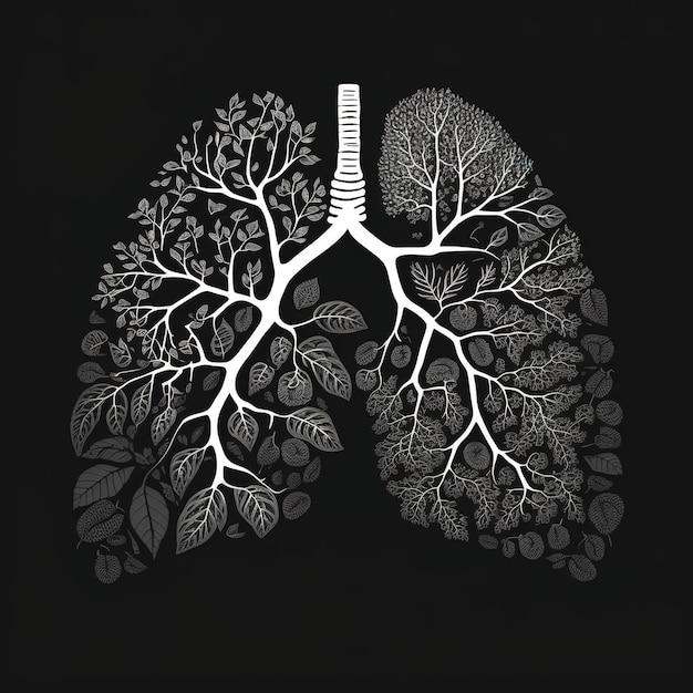 Graphic Design Concept 3D Human Lung Illustration with Smoked Iron, Metal, Gold, and Wood Elements