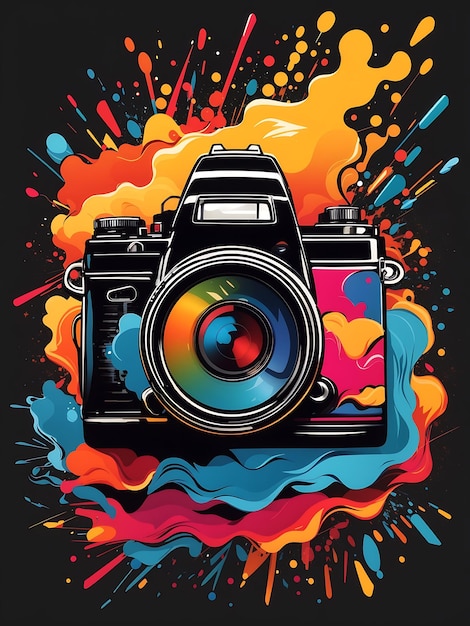 graphic design t shirt flat design camera colorful tones highly detailed clean vector image