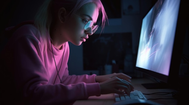 Graphic Designer Female Caucasian Young Adult Working on a computer at a desk in Indoor Generative AI AIG22