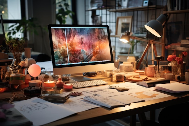 graphic designer home office and creative desk Generative AI