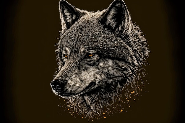 Graphic drawing of wolf head on black background