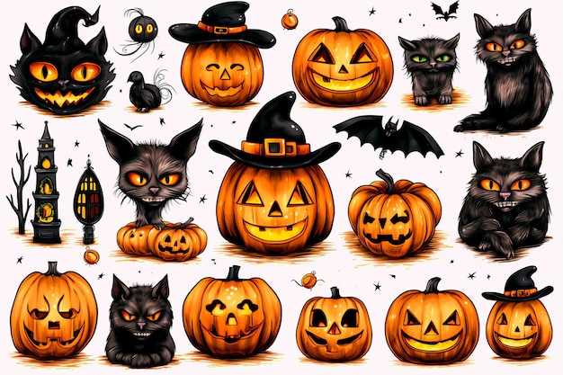 Graphic elements on the theme of Halloween Halloween characters Pattern background wallpaper AI