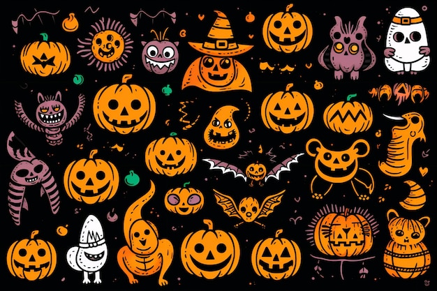 Graphic elements on the theme of Halloween Halloween characters Pattern background wallpaper AI