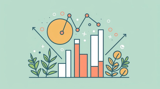 A graphic illustrating upward trends growth and prosperity with a focus on sustainability sy