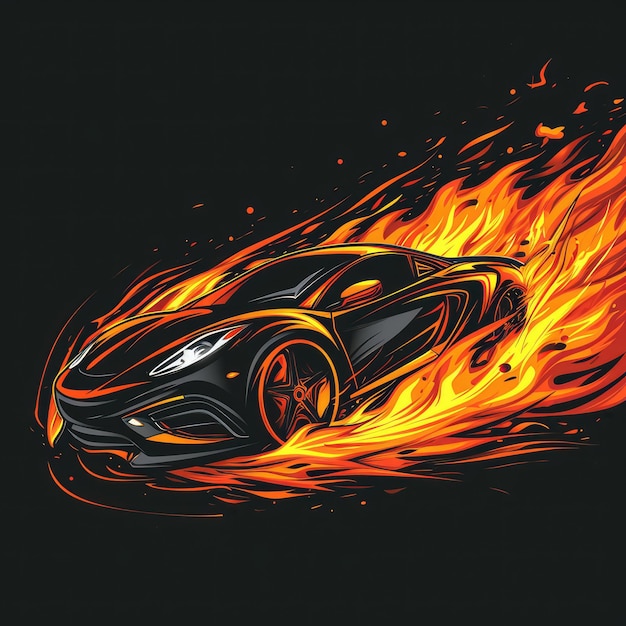 Graphic illustration of a speeding car covered in flames AI generated Image