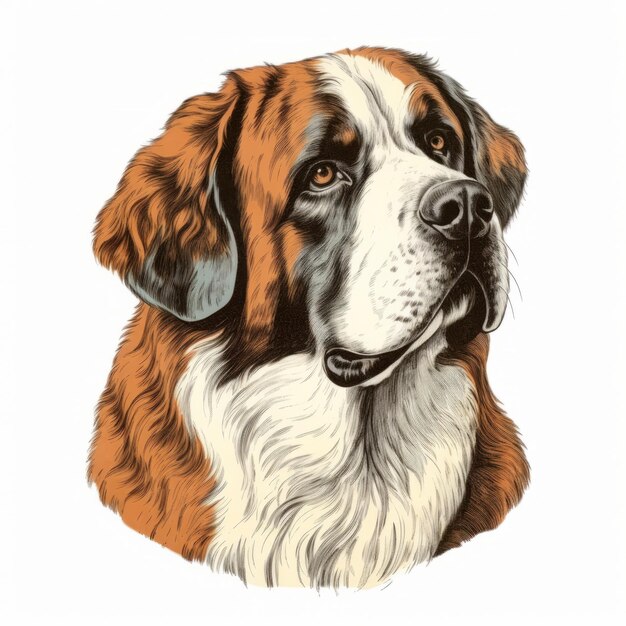 Photo graphic illustration of st bernard dog realistic portrait drawings with classic tattoo motifs