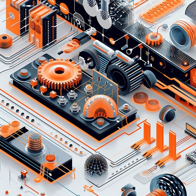 Photo a graphic of a mechanical device with orange and black colors