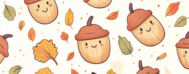 a graphic of a peanut with autumn leaves and a smile on it