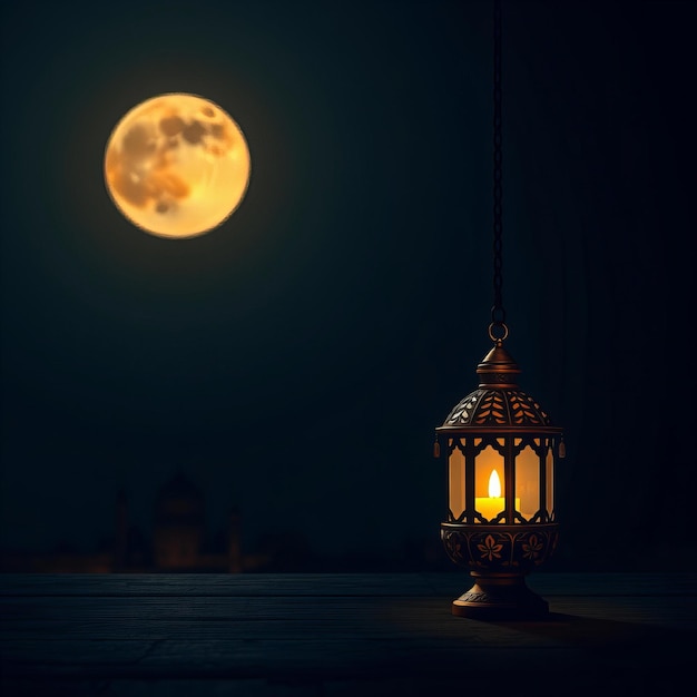 Graphic Ramadan image with lamp and moon in the dark high quality and high resolution