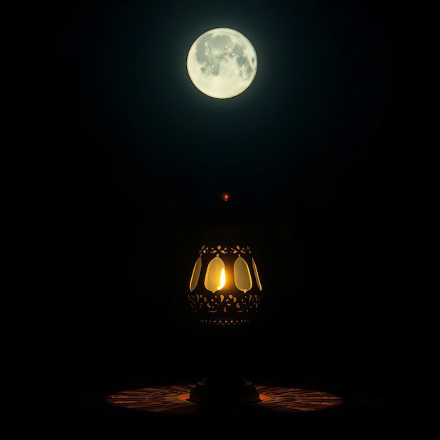 Photo graphic ramadan image with lamp and moon in the dark high quality and high resolution