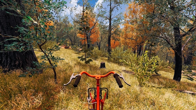 Graphic resources for sustainable development goals biodiversity a growing economy and ecology 3D render with red bike