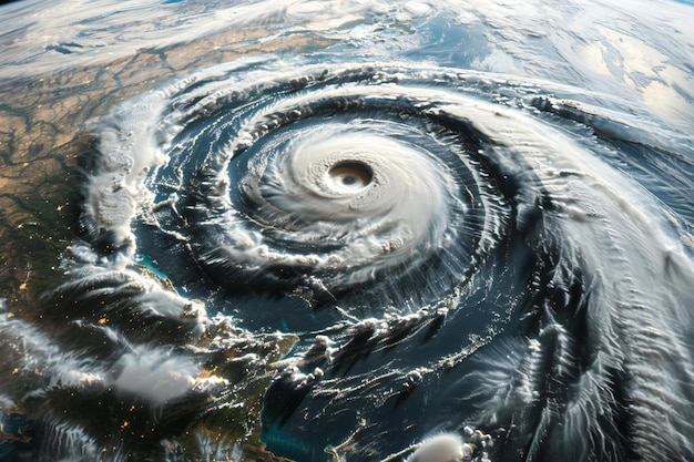 Graphic Satellite view of Earth with intense hurricane patterns