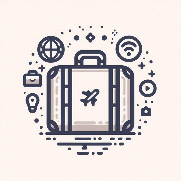 a graphic of a travel bag with icons and a map of things on it