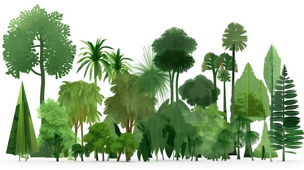 A graphic of various trees and plants