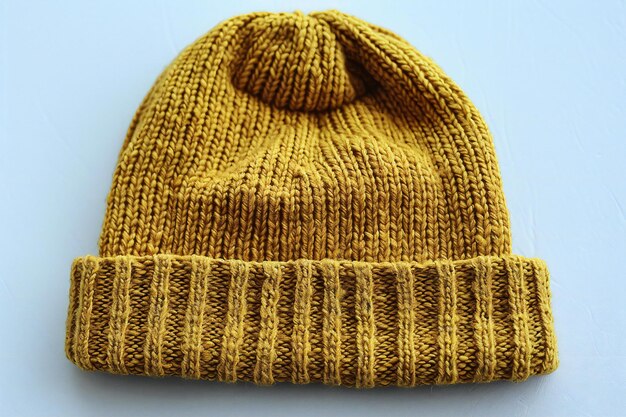 Graphic Yellow beanie hat on isolated white background