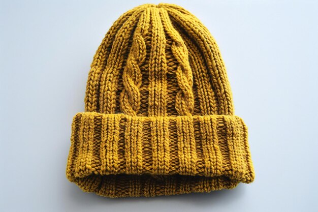 Graphic Yellow beanie hat on isolated white background