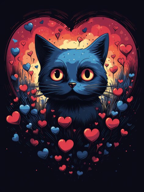 a graphics cute cat surrounded by hearts or holding a heartshaped object representing love and affection