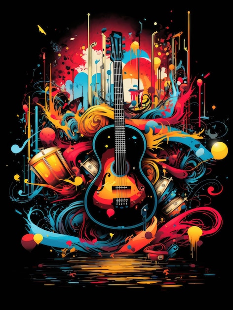 graphics an intricate illustration of musical instruments or vinyl records