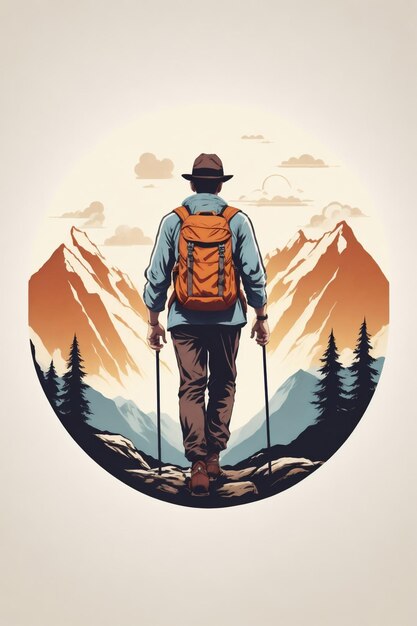 graphics of a man walking in the mountains