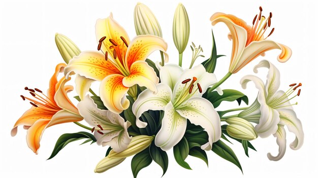 Graphics of spring lilies on a white background