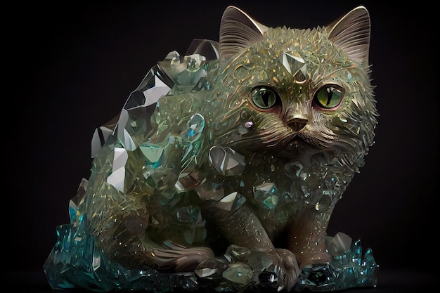 Grass cat is a green amethyst geode and sparkling mine