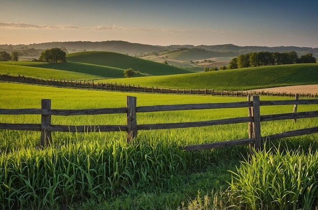 Photo grass on the field during sunrise agricultural landscape