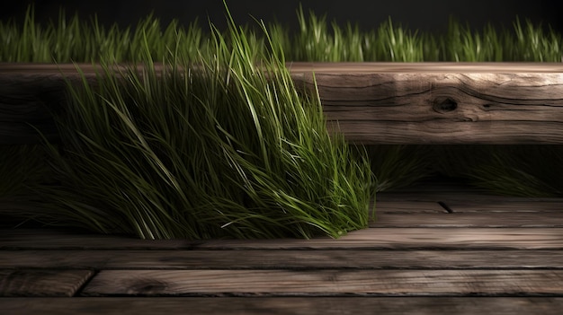 A grass field with a wooden fence in the background