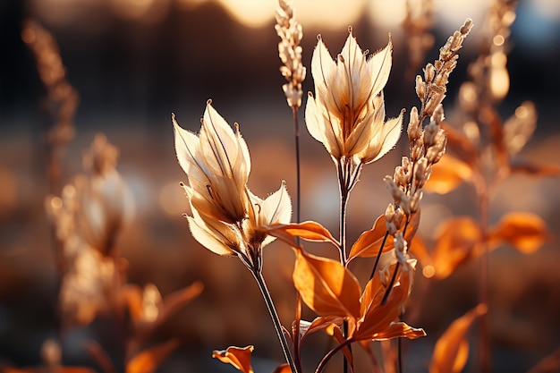 Grass flower in the morning at sunrise Generative ai