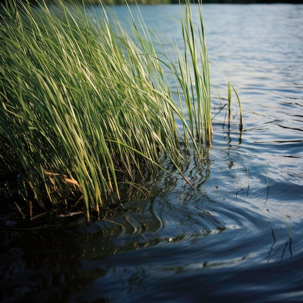 Grass growing on the lake