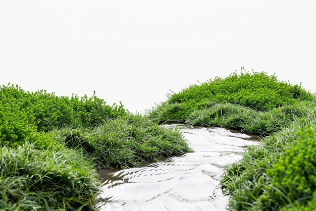 grass is growing in the sand on a white background