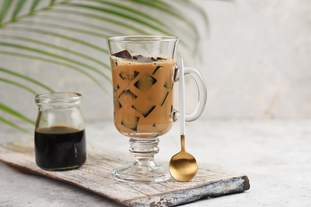 grass jelly drink with fresh coconut milk and palm sugar syrup