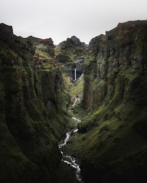 Grassy canyons in the south of Iceland