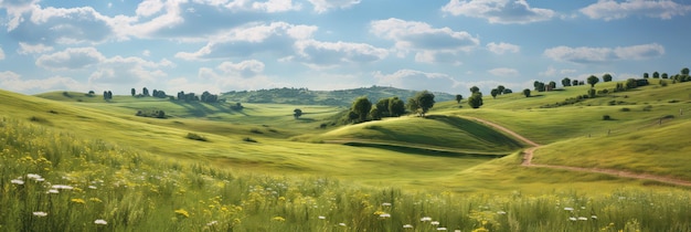 Grassy hillside photo realistic illustration generative ai