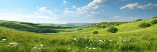 Grassy hillside photo realistic illustration generative ai