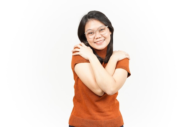 Grateful and Self Love Gesture Of Beautiful Asian Woman Isolated On White Background