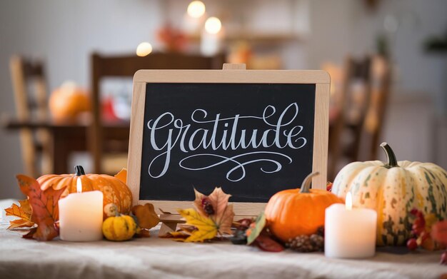 Photo gratitude chalkboard with elegant script for thanksgiving