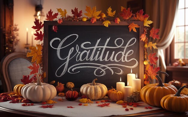 Gratitude Chalkboard with Elegant Script for Thanksgiving