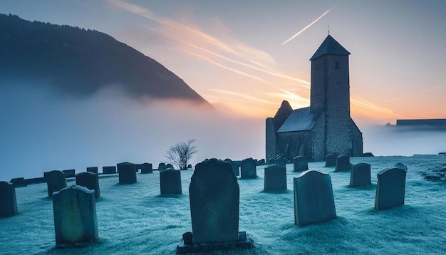 Photo gravestones in churchyard