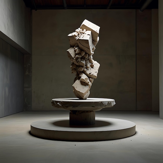 Photo gravitydefying pedestal of shifting floating stone fragments suspended midcollapse creating