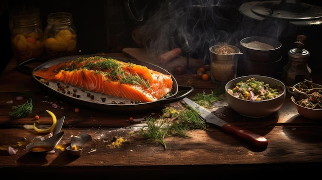 Gravlax or graved salmon is a Nordic dish