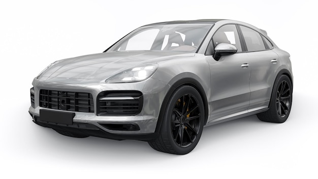 Gray 3d model of a sports SUV in a coupe body on a white background 3d rendering